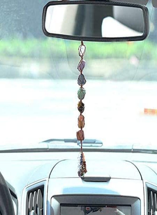 GEMTUB Natural Handcrafted Black Tourmaline and Selenite Rough Chunks Hanging and 7 chakra tumble hanging For Home & Car Hanging Combo Pack of 2 (combo 2(BT,ST+7 chakra hanging)) - Image 4
